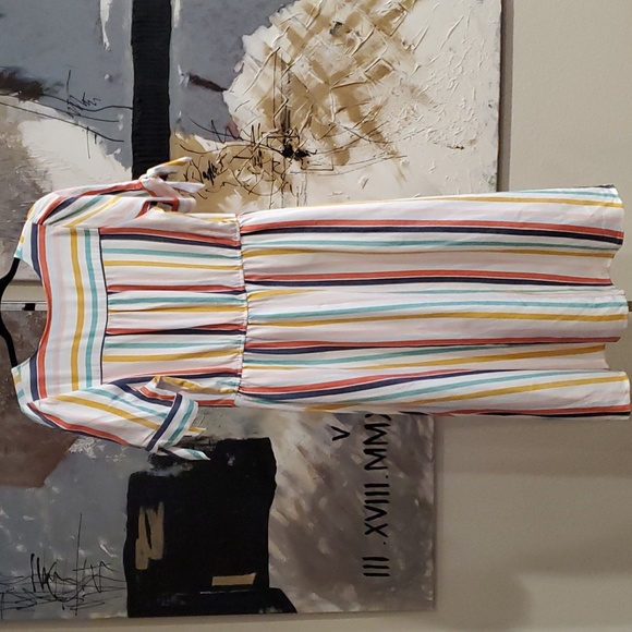 A.N.A Rainbow Striped Multicolor Midi Dress Women Medium - Picture 2 of 6